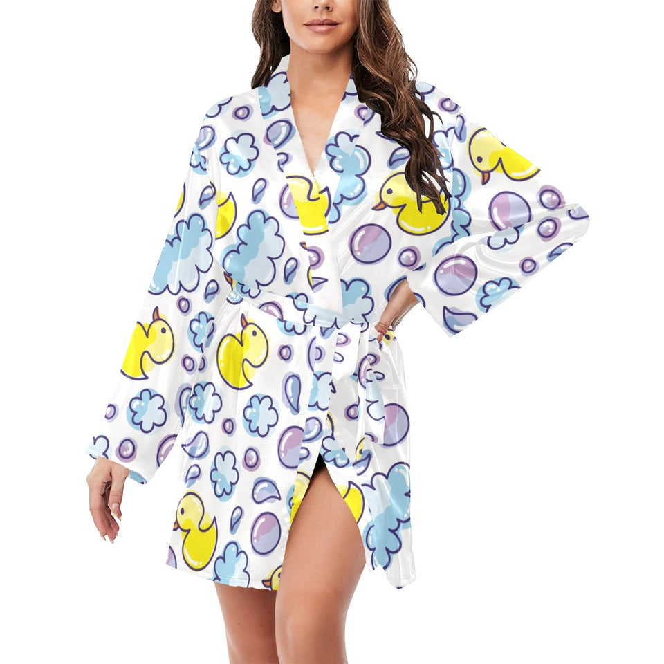 Duck Pattern Print Design 01 Women's Long Sleeve Belted Night Robe
