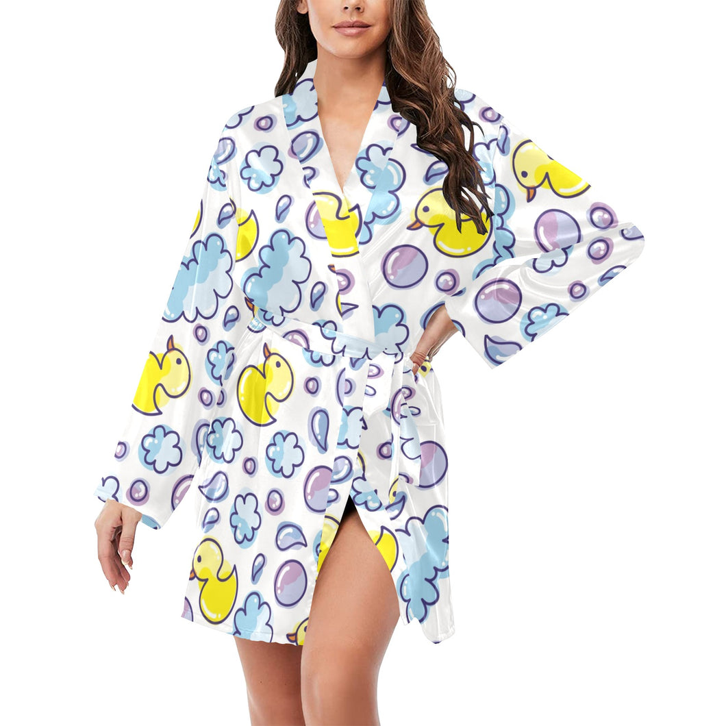Duck Pattern Print Design 01 Women's Long Sleeve Belted Night Robe
