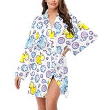 Duck Pattern Print Design 01 Women's Long Sleeve Belted Night Robe