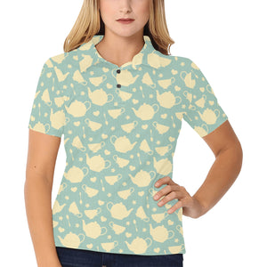 Tea pots Pattern Print Design 02 Women's All Over Print Polo Shirt