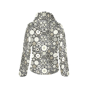 Gear Pattern Print Design 02 Women's Padded Hooded Jacket