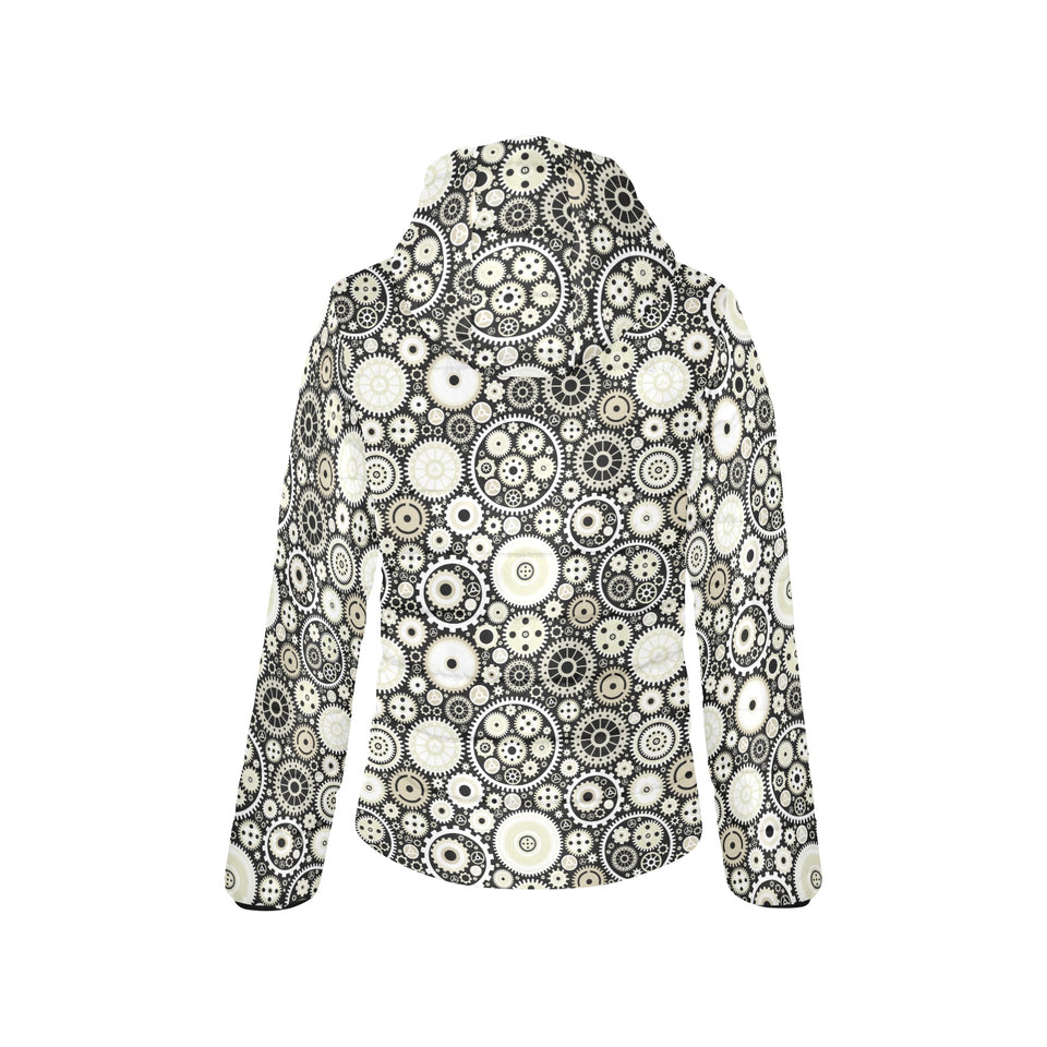 Gear Pattern Print Design 02 Women's Padded Hooded Jacket