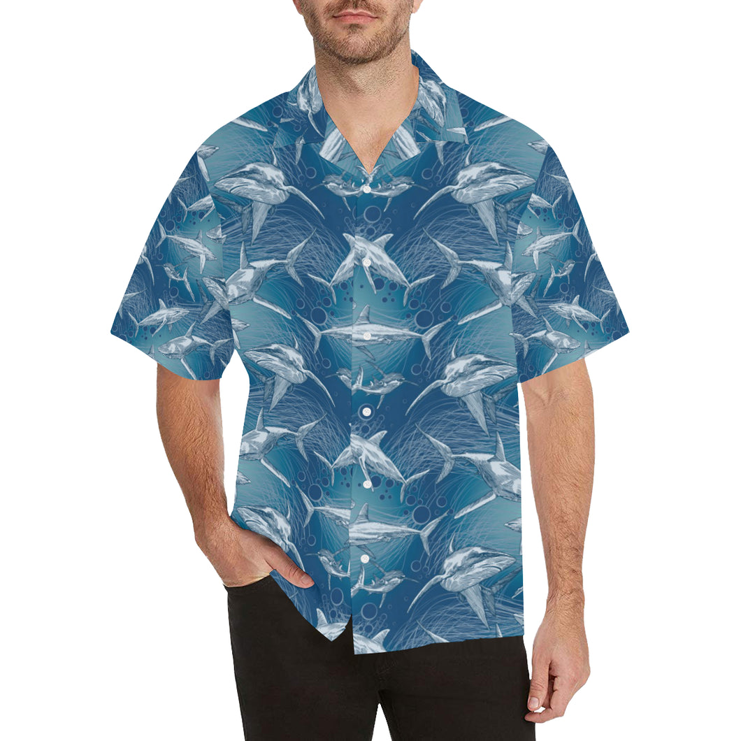 Shark hand drawn Men's All Over Print Hawaiian Shirt