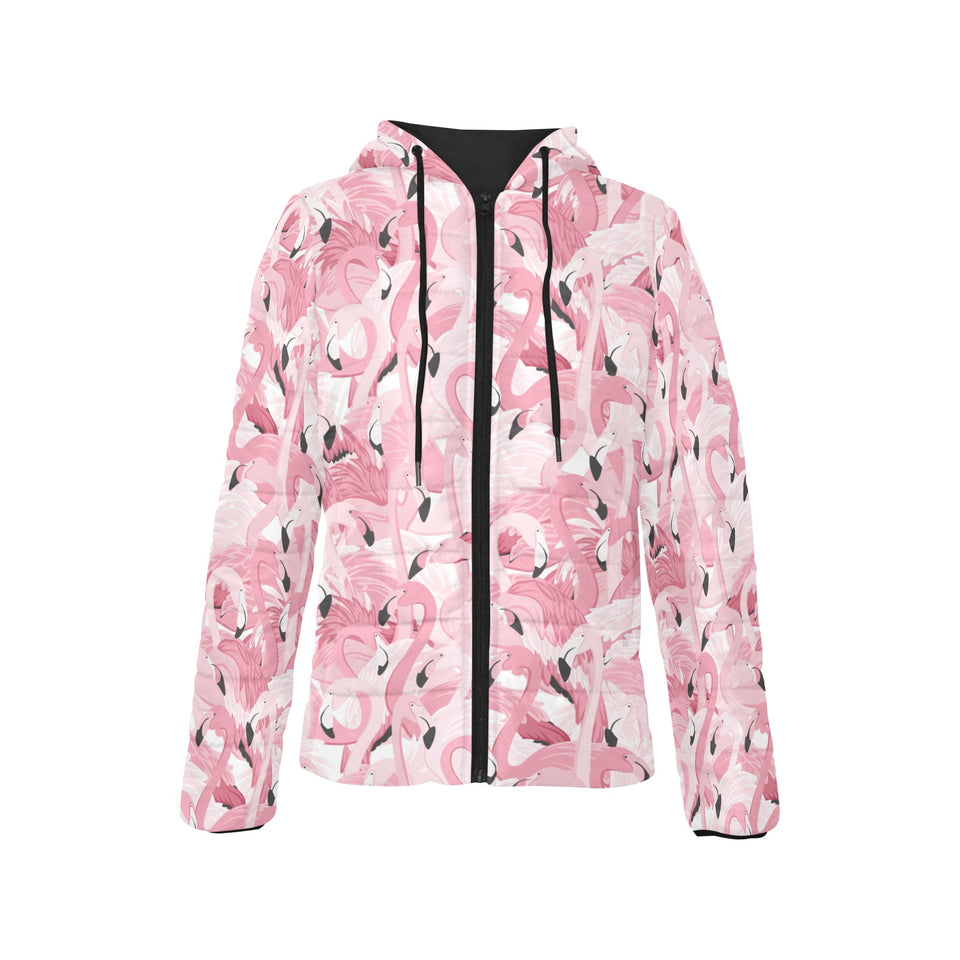 Pink flamingos pattern background Women's Padded Hooded Jacket