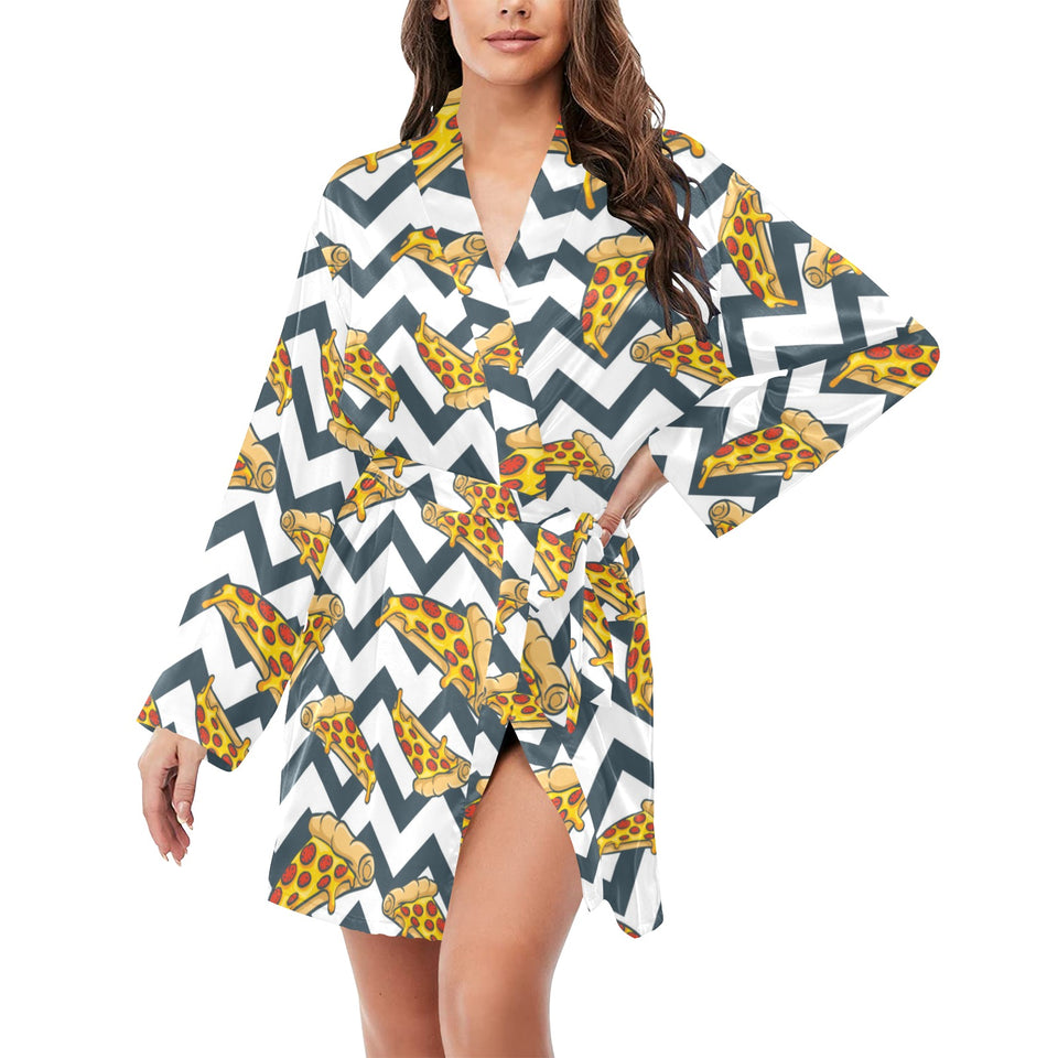 Pizza design pattern Women's Long Sleeve Belted Night Robe