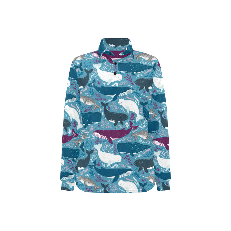 Whale design pattern Women's Long Sleeve Polo Shirt