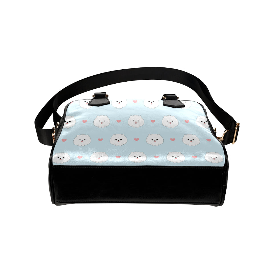 White cute pomeranian pattern Shoulder Handbag