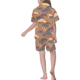 Bonsai bamboo stork japanese pattern brown theme Kids' Boys' Girls' V-Neck Short Pajama Set