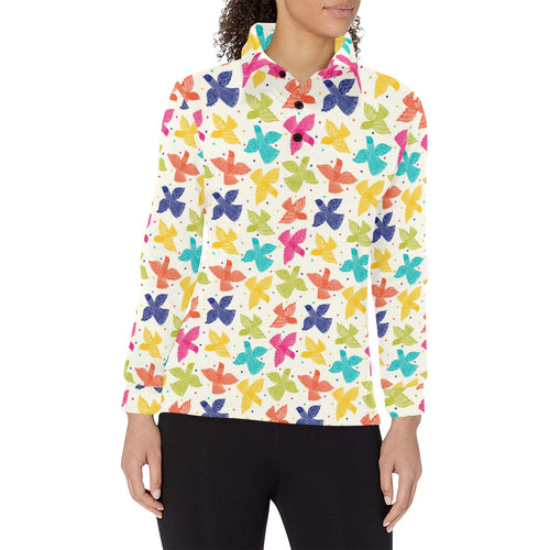 Pigeon Pattern Print Design 01 Women's Long Sleeve Polo Shirt