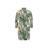 Toucan tropical flower leave pattern Men's Long Sleeve Belted Night Robe