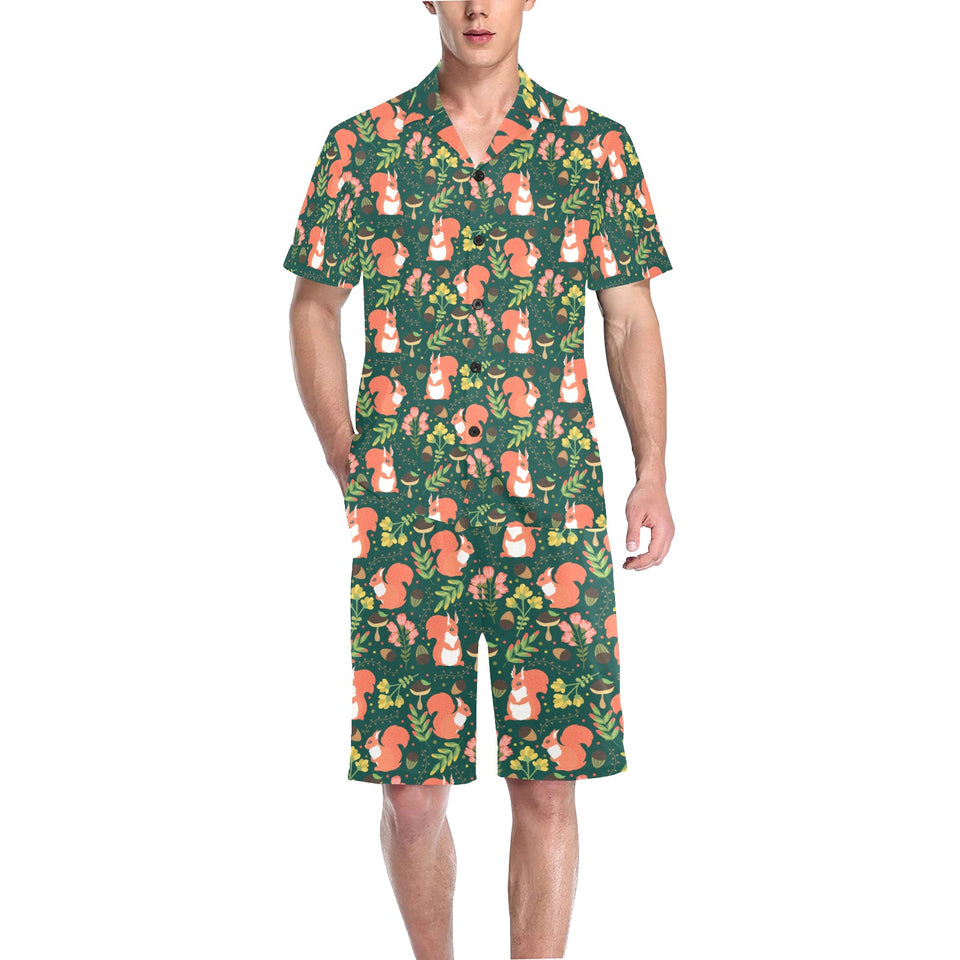 Squirrel Pattern Print Design 03 Men's V-Neck Short Pajama Set