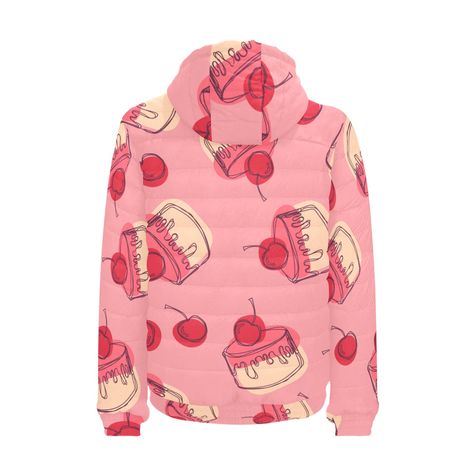 Cake cherry pattern Men's Padded Hooded Jacket