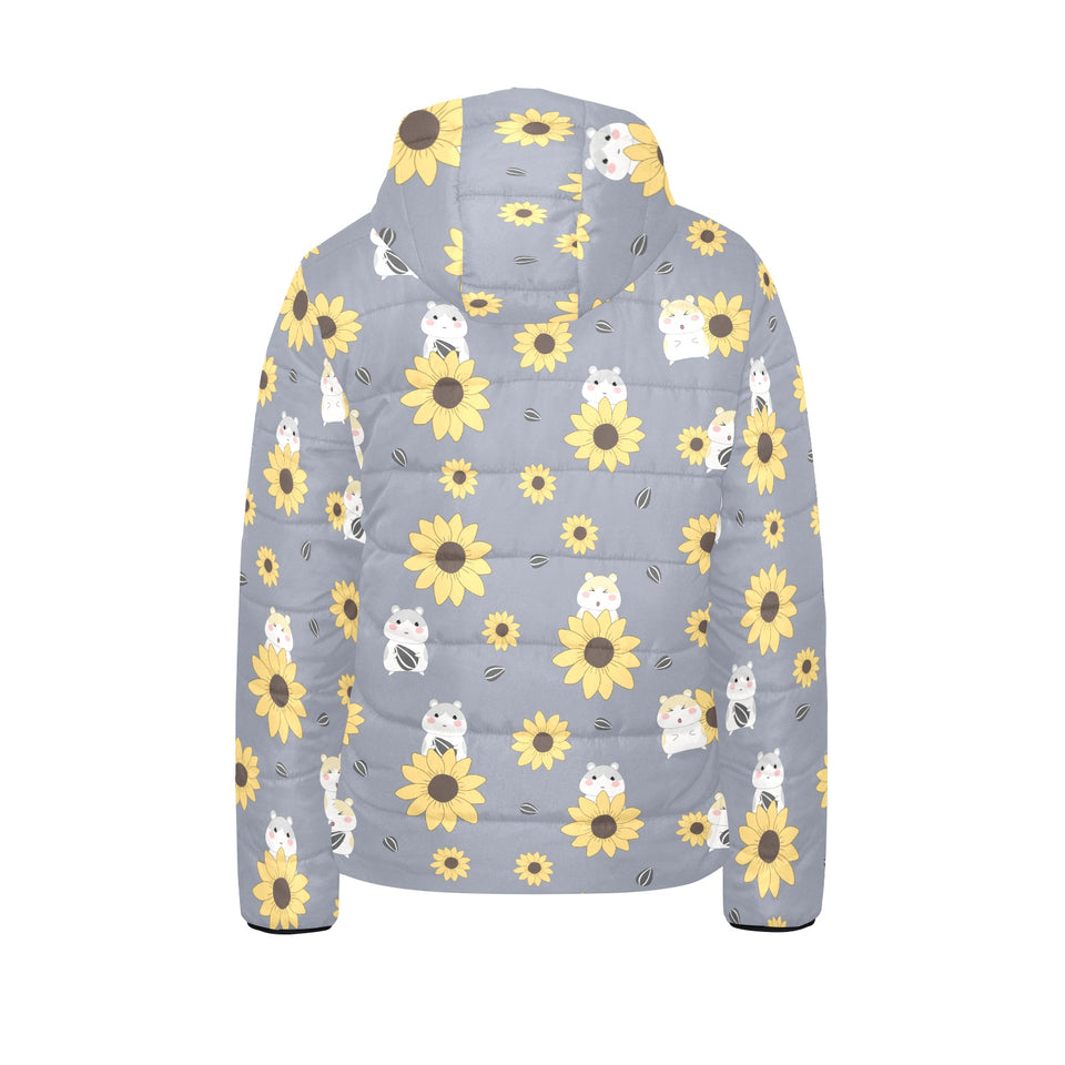 Cute hamster sunflower pattern background Kids' Boys' Girls' Padded Hooded Jacket