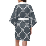 nautical steering wheel rope pattern Women's Short Kimono Robe