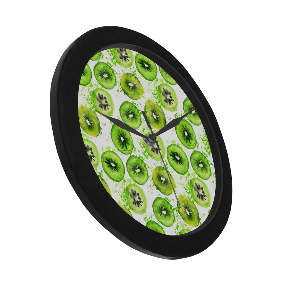 Watercolor kiwi pattern Elegant Black Wall Clock