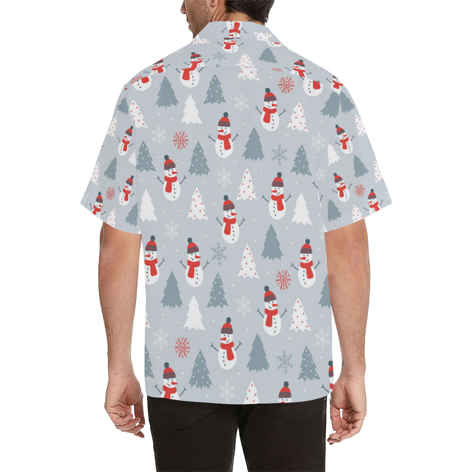 Snowman christmas  tree snow gray background Men's All Over Print Hawaiian Shirt