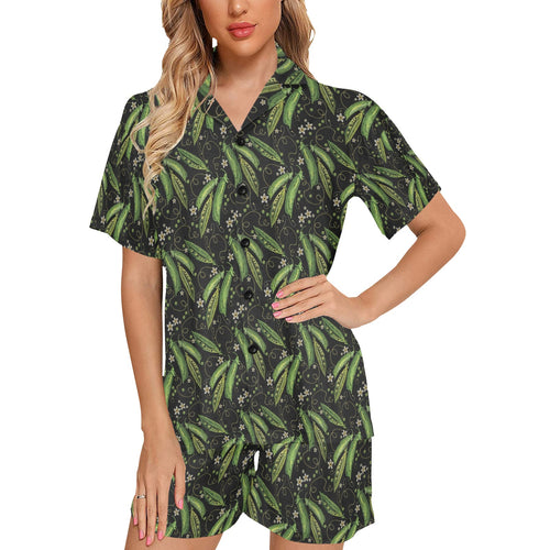 Green Peas Pattern Print Design 02 Women's V-Neck Short Pajama Set