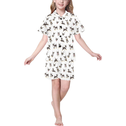 Chihuahua dog pattern Kids' Boys' Girls' V-Neck Short Pajama Set