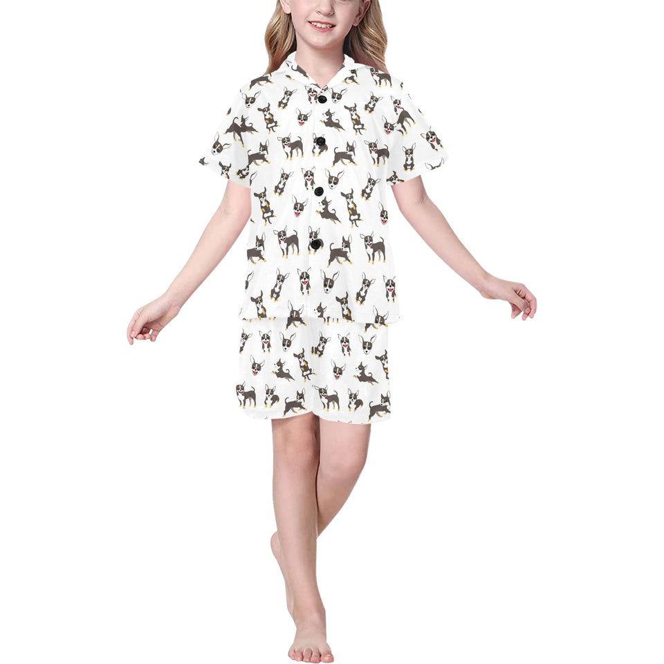 Chihuahua dog pattern Kids' Boys' Girls' V-Neck Short Pajama Set