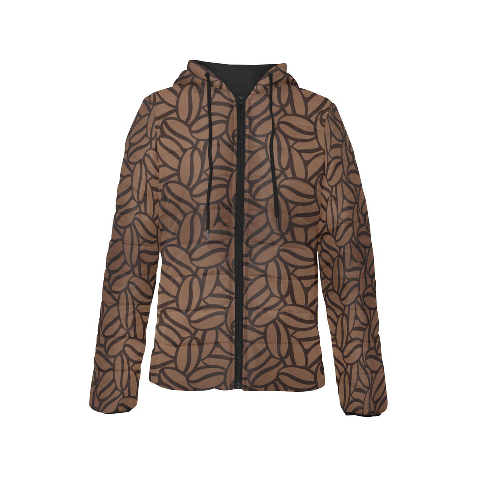 coffee bean pattern Women's Padded Hooded Jacket
