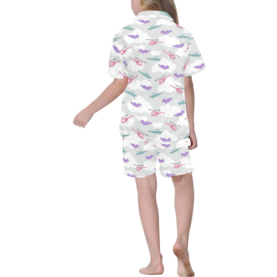 Helicopter plane pattern Kids' Boys' Girls' V-Neck Short Pajama Set