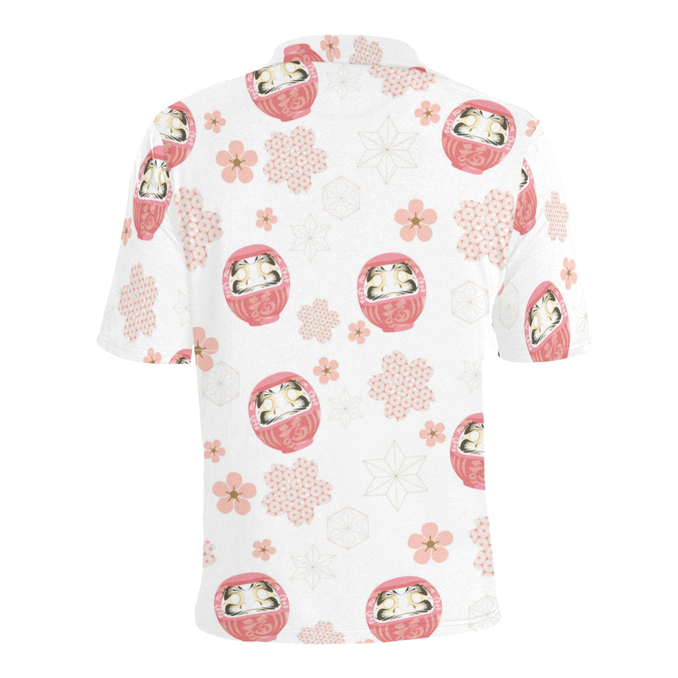 Daruma japanese wooden doll cherry blossom flower Men's All Over Print Polo Shirt