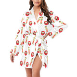 Daruma japanese wooden doll Women's Long Sleeve Belted Night Robe