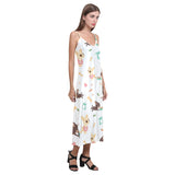 Cute Chihuahua puppie pattern V-Neck Open Fork Long Dress