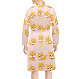 Cute shiba inu dog pattern Men's Long Sleeve Belted Night Robe
