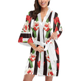 red and white tulips pattern Women's Short Kimono Robe