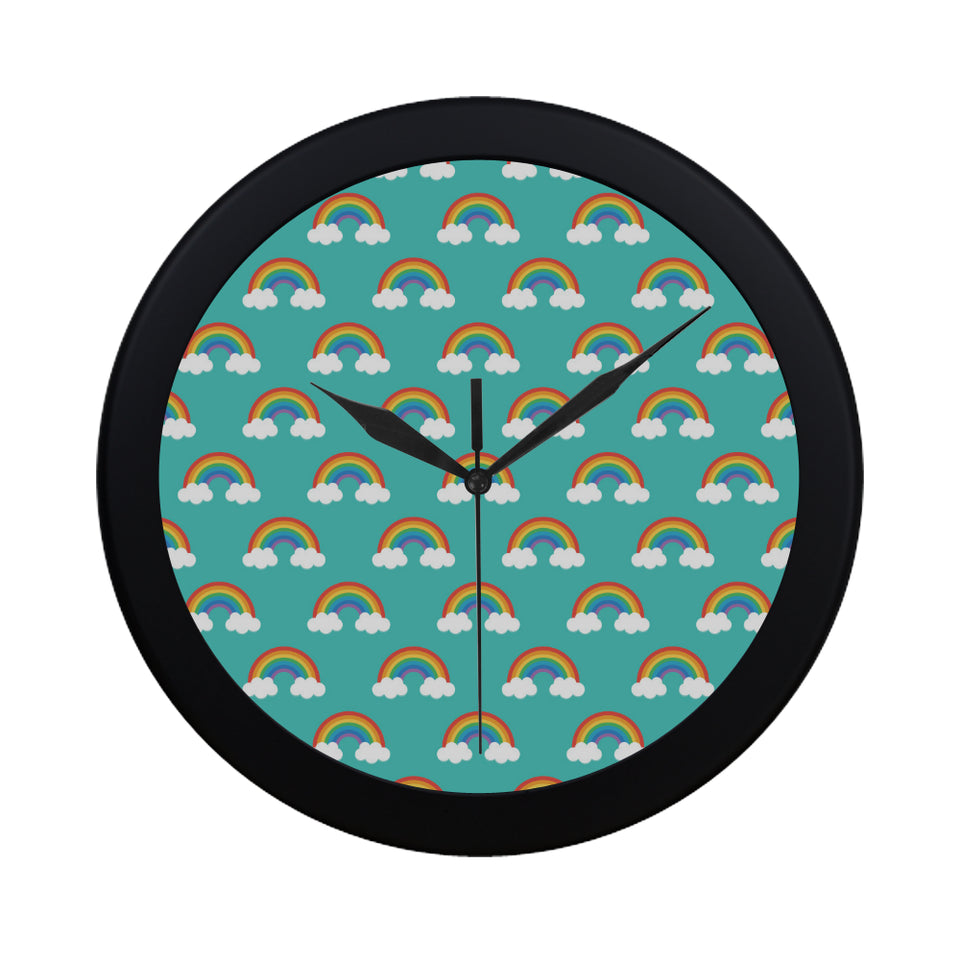 Rainbow pattern green background Elegant Black Wall Clock