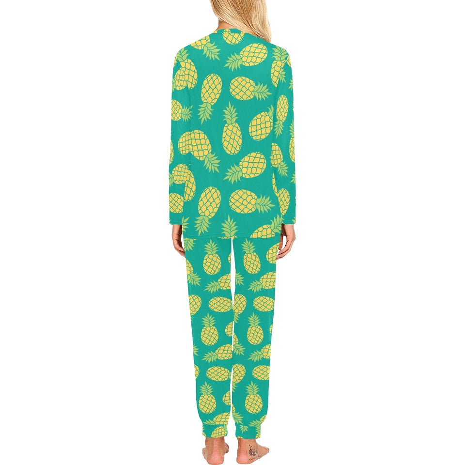 Pineapples pattern green background Women's All Over Print Pajama Set
