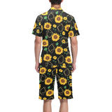 sunflower golden polygonal shapes Men's V-Neck Short Pajama Set