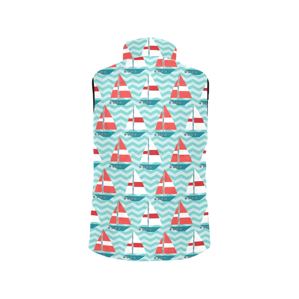 Red White sailboat wave background Women's Padded Vest