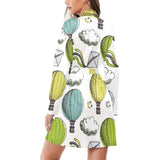 Hot Air Balloon Bird Cloud Pattern Women's Long Sleeve Belted Night Robe