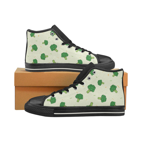 Broccoli pattern Women's High Top Canvas Shoes Black
