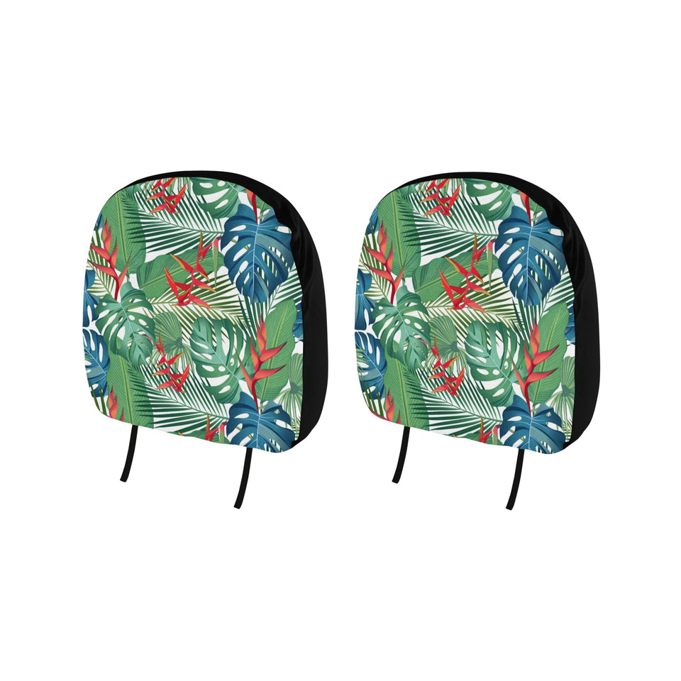 heliconia palm and monstera leaves pattern Car Headrest Cover