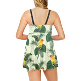 Beautiful parrot palm leaves pattern Chest Sexy Pleated Two Piece Swim Dress