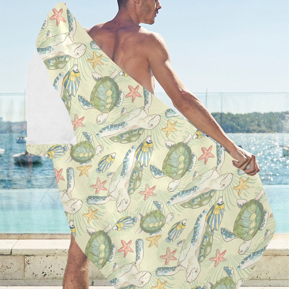 Hand drawn sea turtle fish pattern Beach Towel