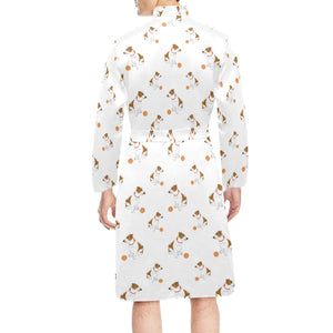 Jack Russel Pattern Print Design 05 Men's Long Sleeve Belted Night Robe