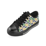 Pineapples pattern striped background Men's Low Top Canvas Shoes Black