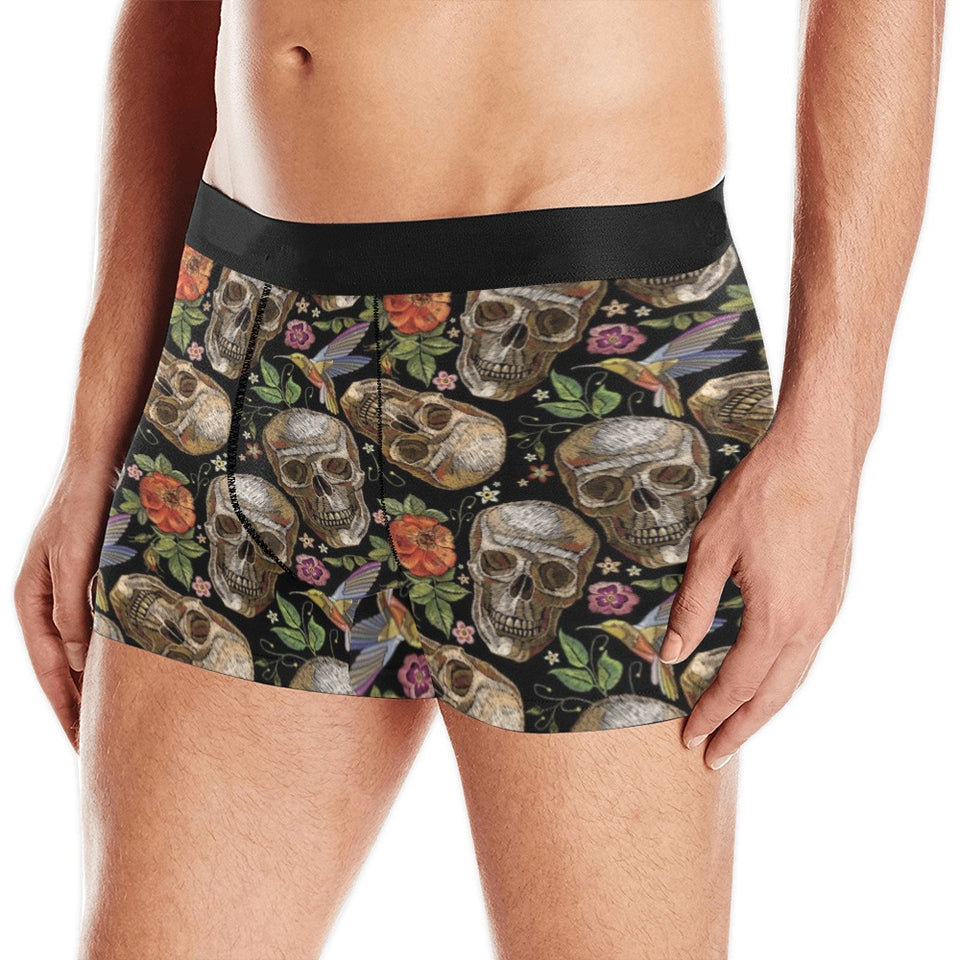 Skull rose humming bird flower pattern Men's All Over Print Boxer Briefs Men's Underwear