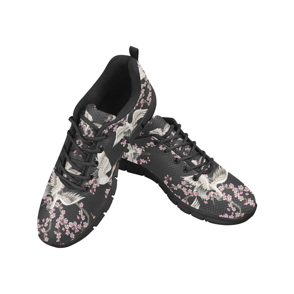 Japanese crane pink sakura pattern Women's Sneaker Shoes