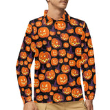 Halloween Pumpkin pattern Men's Long Sleeve Polo Shirt