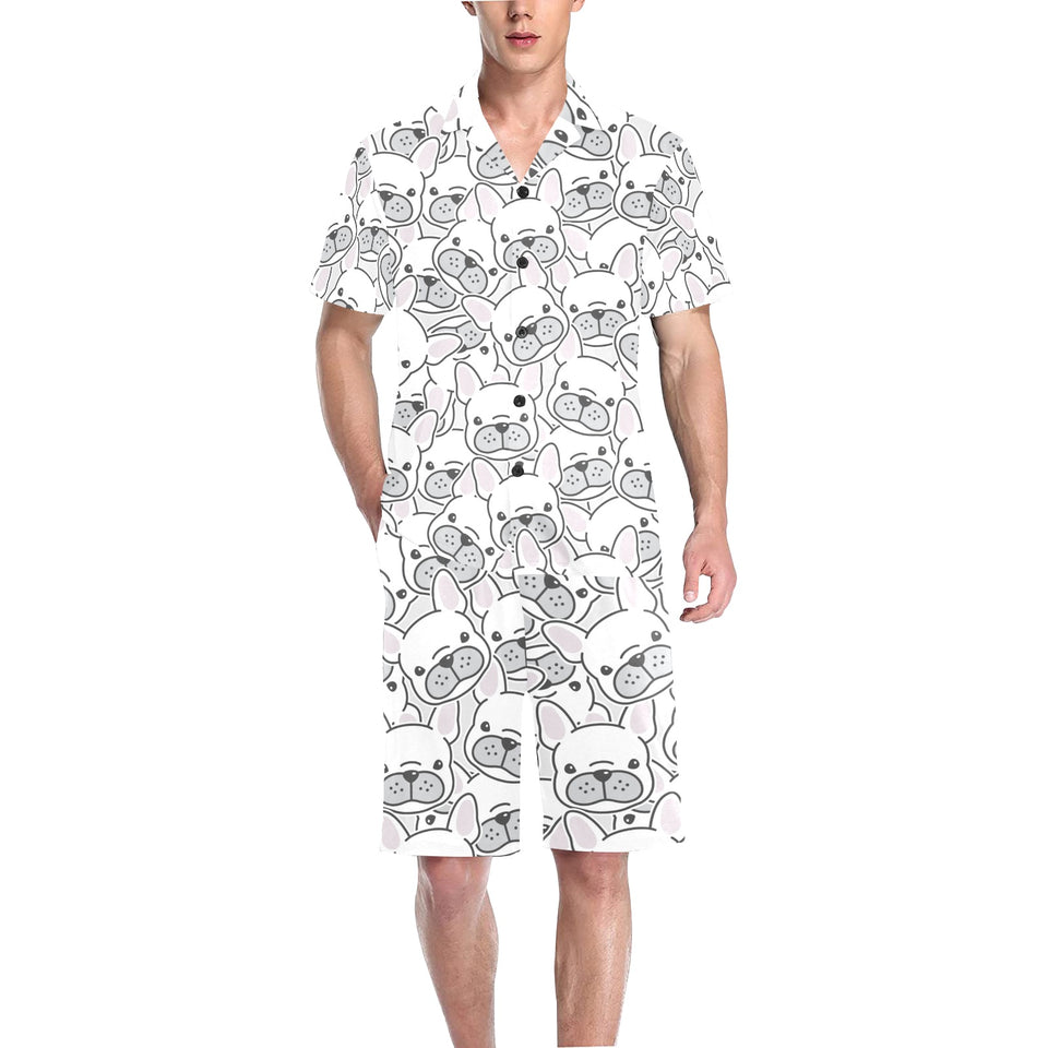 Cute french bulldog head pattern Men's V-Neck Short Pajama Set