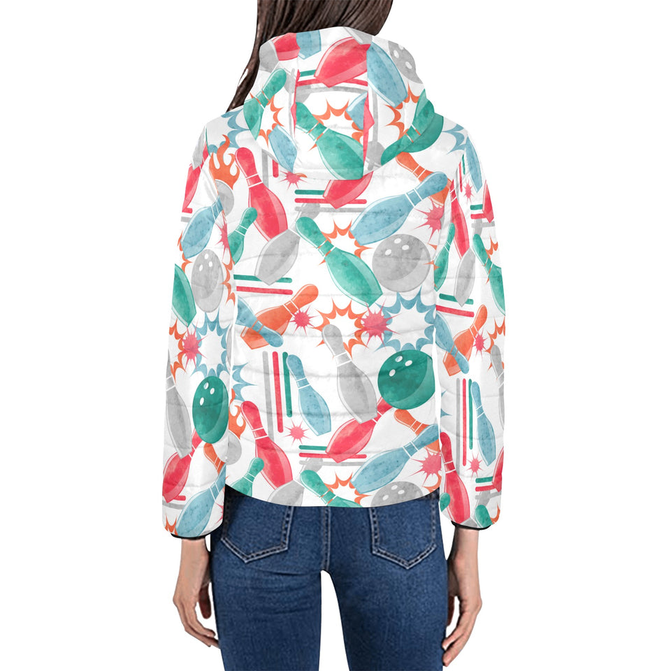Watercolor bowling pattern Women's Padded Hooded Jacket