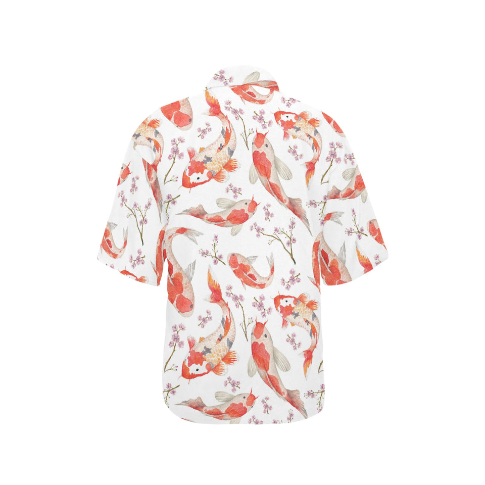 Watercolor Koi Fish Carp Fish pattern Women's All Over Print Hawaiian Shirt