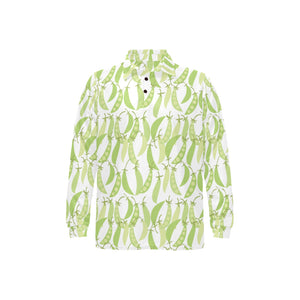 Green Peas Pattern Print Design 03 Men's Long Sleeve Polo Shirt