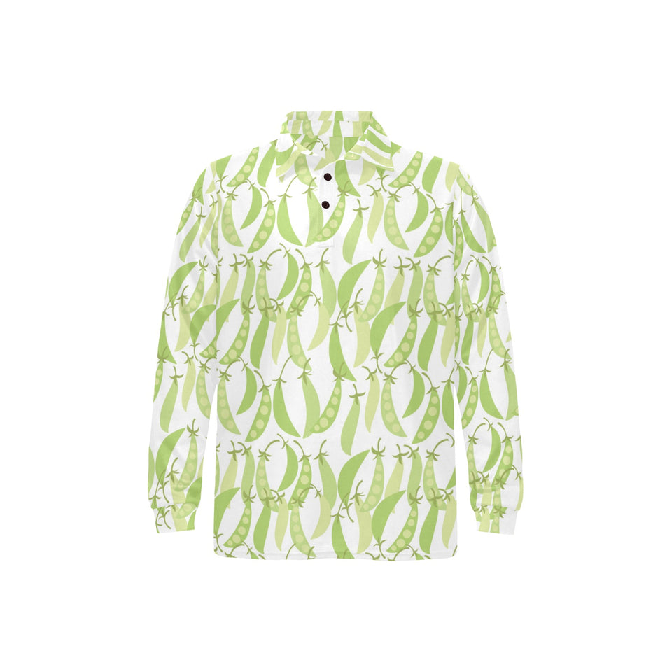 Green Peas Pattern Print Design 03 Men's Long Sleeve Polo Shirt