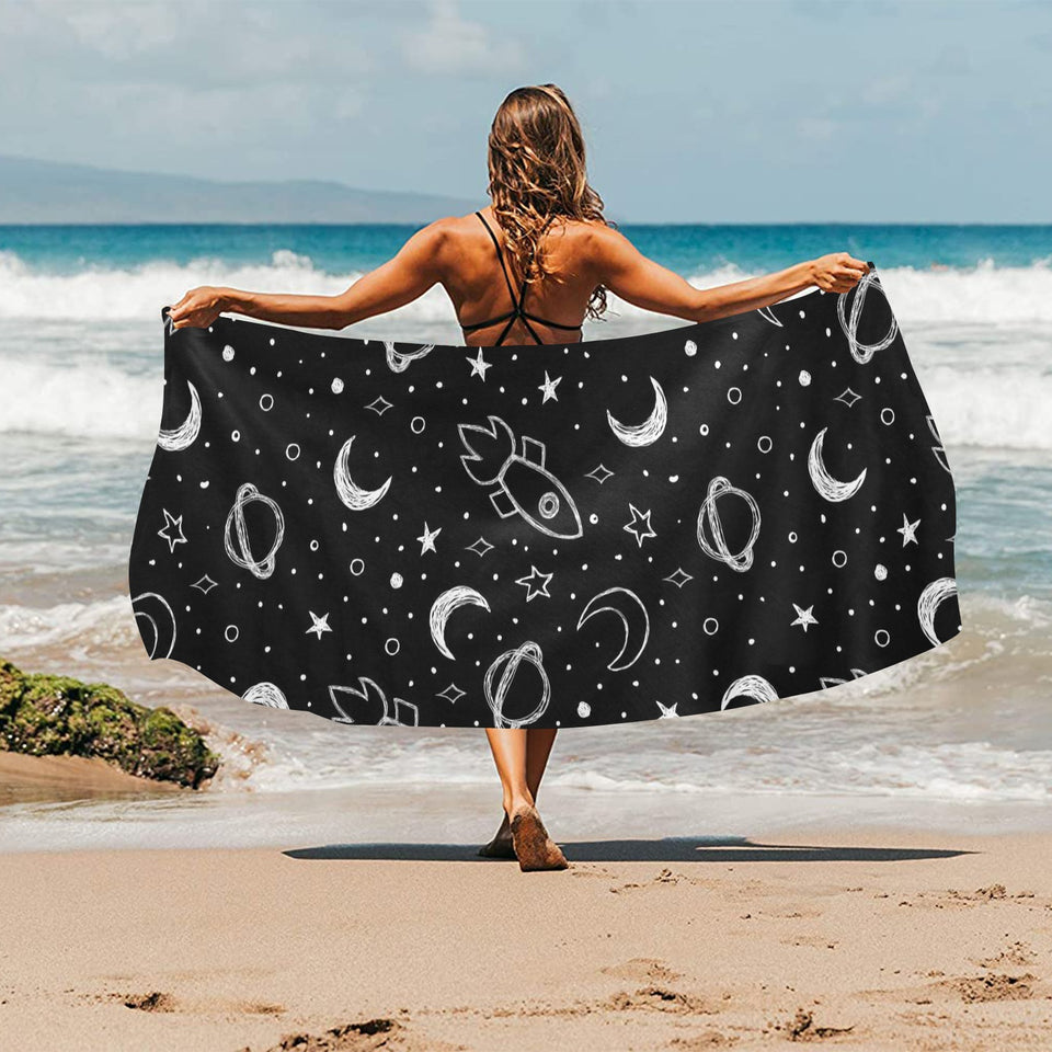 Hand drawn space rocket star planet Beach Towel